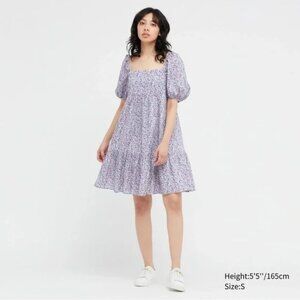 Uniqlo Square Neck Floral Mini Dress, Size S, Excellent Preowned Condition